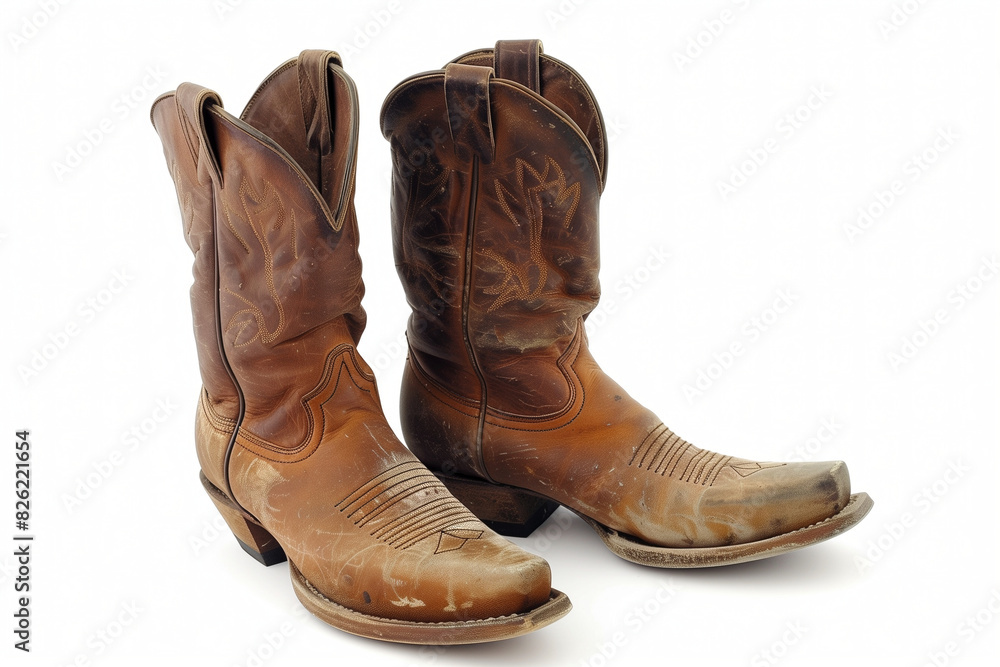 Pair of elegant classic cowboy boot on a white background