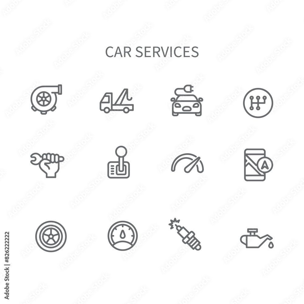 car services vector line icon set , car parts icon vector design 
