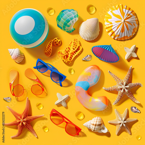 Set of Summer accessories elements for holiday vacation
