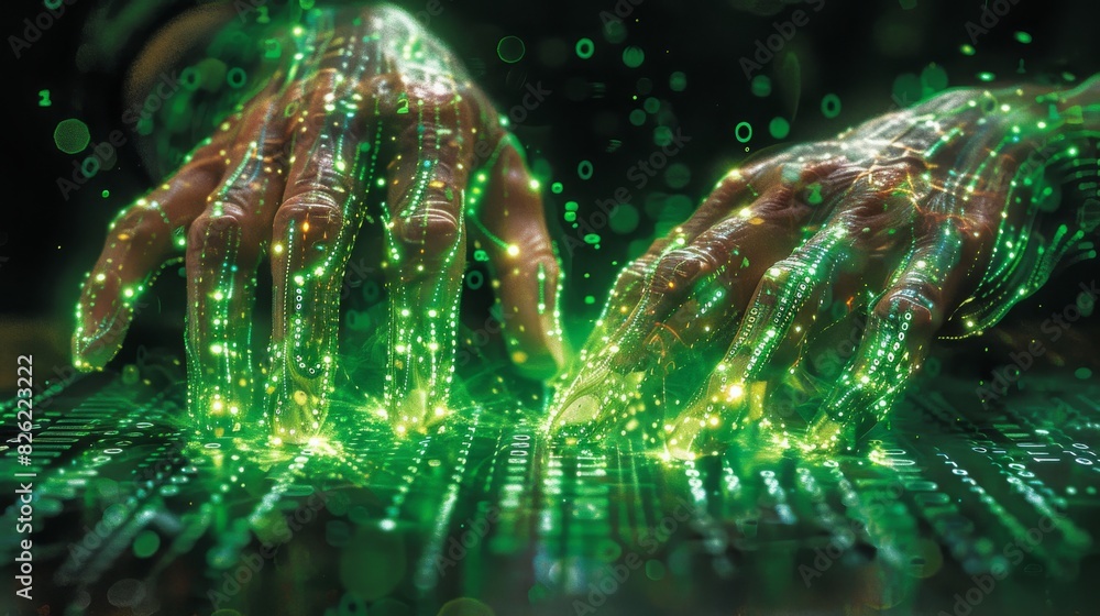 Futuristic Hands Typing on Virtual Keyboard Futuristic Hands Typing on Virtual Keyboard