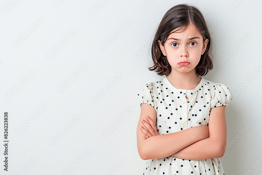 A young girl is wearing a white polka dot dress A young girl is wearing a white polka dot dress