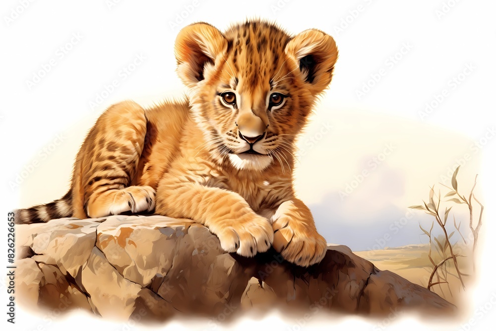 Obraz premium Lion cub retro illustration, Vintage style