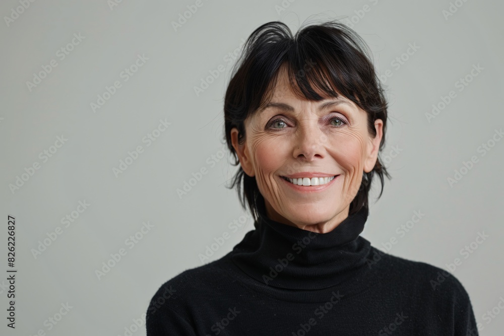 The woman is looking directly at the camera, exuding confidence and warmth The woman is looking directly at the camera, exuding confidence and warmth