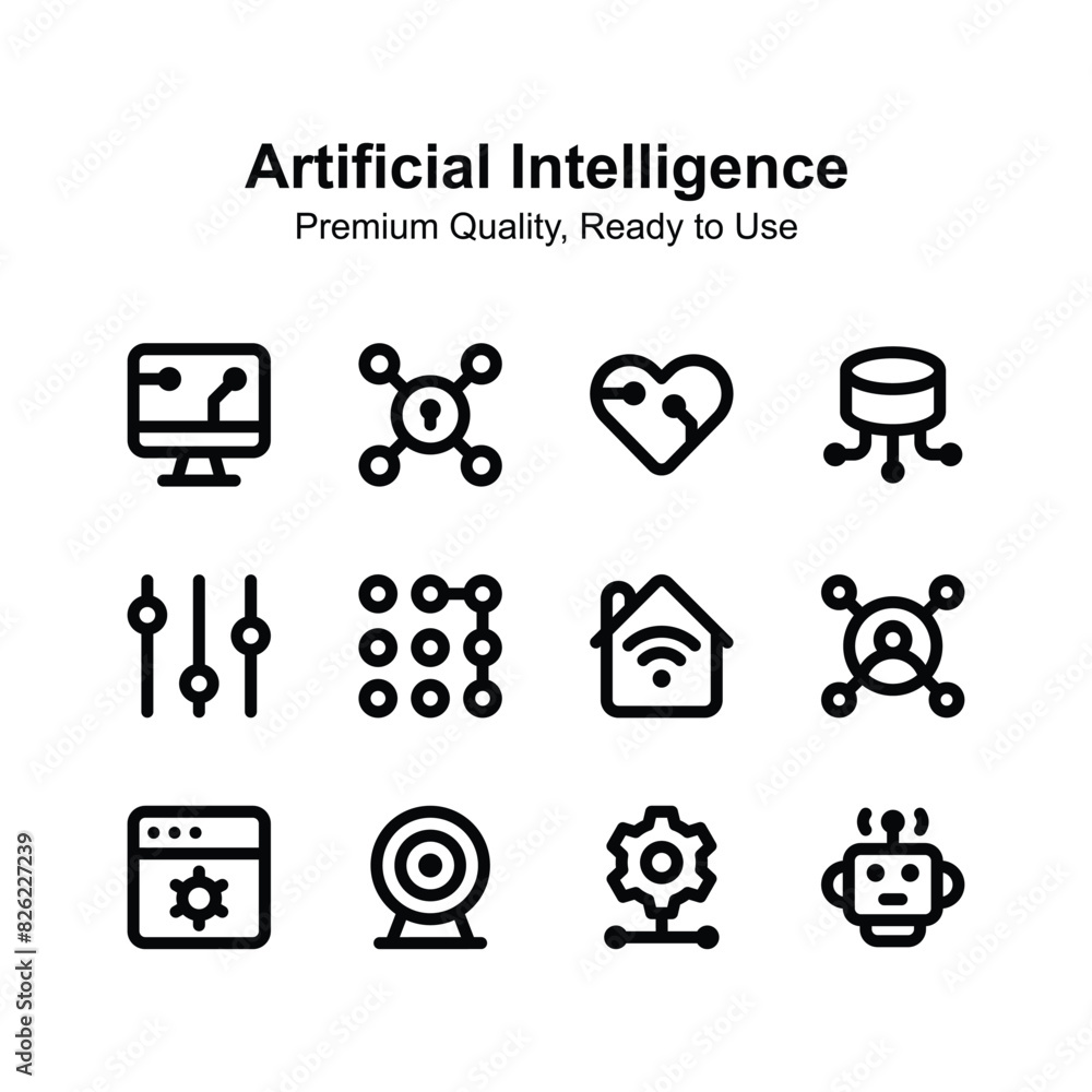 Well designed artificial intelligence icons set Well designed artificial intelligence icons set
