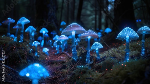 Glowing mushroom in deep forest photo