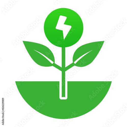 A green plant with leaves and a lightning bolt symbolizes energy and nature