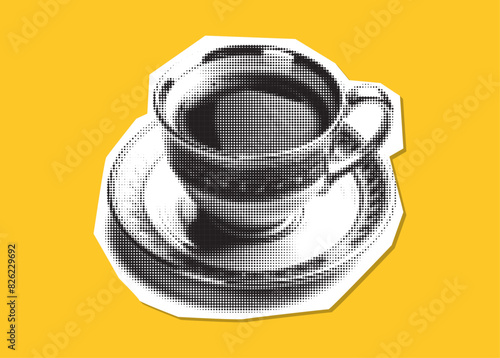 cup of coffee design element. trendy halftone cutout. pop art style collage Contemporary vector illustration