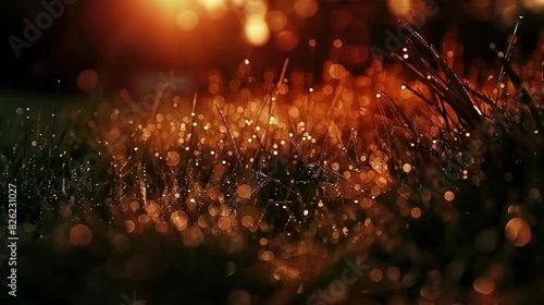  Close-up grass with water droplets, blurry background