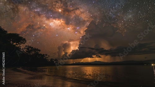 Against the backdrop of the starry night sky Catatumbo River is a spectacular display of light and power courtesy of the incredible lightning. photo