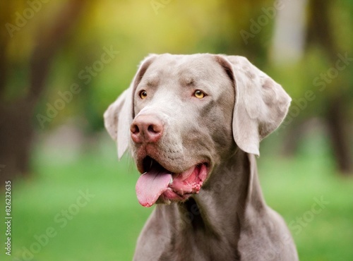 Weimaraner dog having fun playful at the park