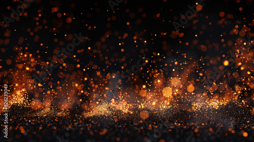 Abstract glitter fire particles on black background.