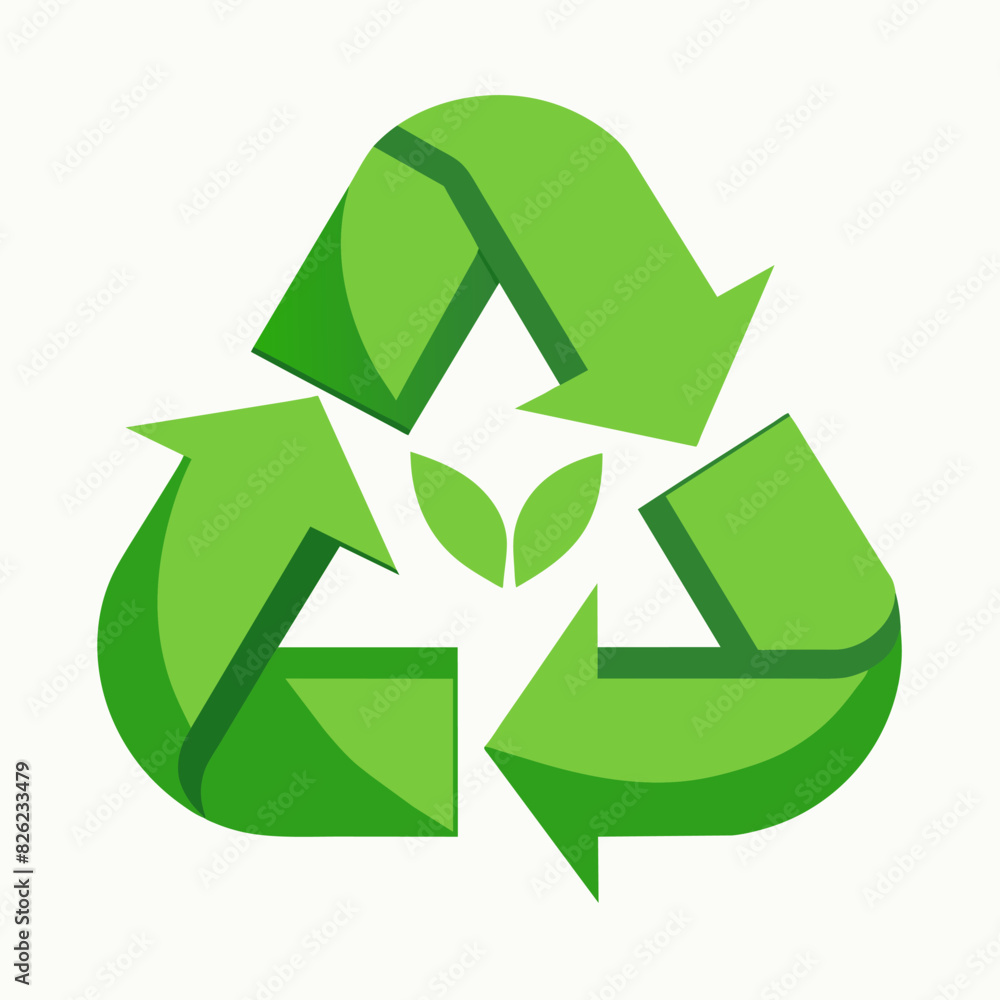 Green recycling symbol with arrows and leaf, showing ecofriendliness Green recycling symbol with arrows and leaf, showing ecofriendliness