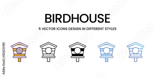 Birdhouse icons vector set stock illustration.