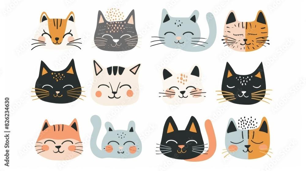 Flat Vector illustration of cute cat. Collection sets Flat Vector illustration of cute cat. Collection sets
