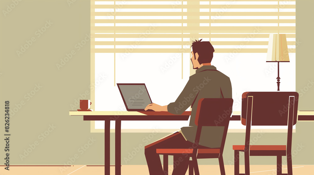 man sitting at the table and working on a laptop man sitting at the table and working on a laptop