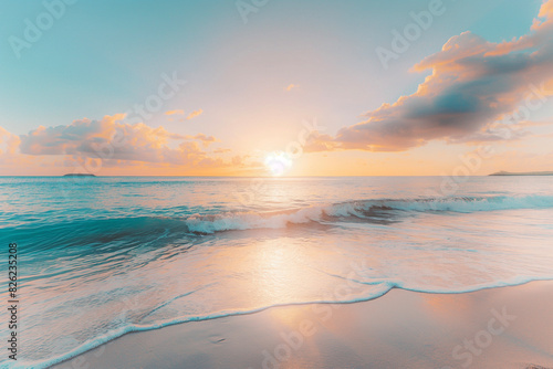 水平線に沈む夕陽と海の風景/Scenery of the Setting Sun and the Sea at the Horizon/Szenerie der untergehenden Sonne und des Meeres am Horizont photo