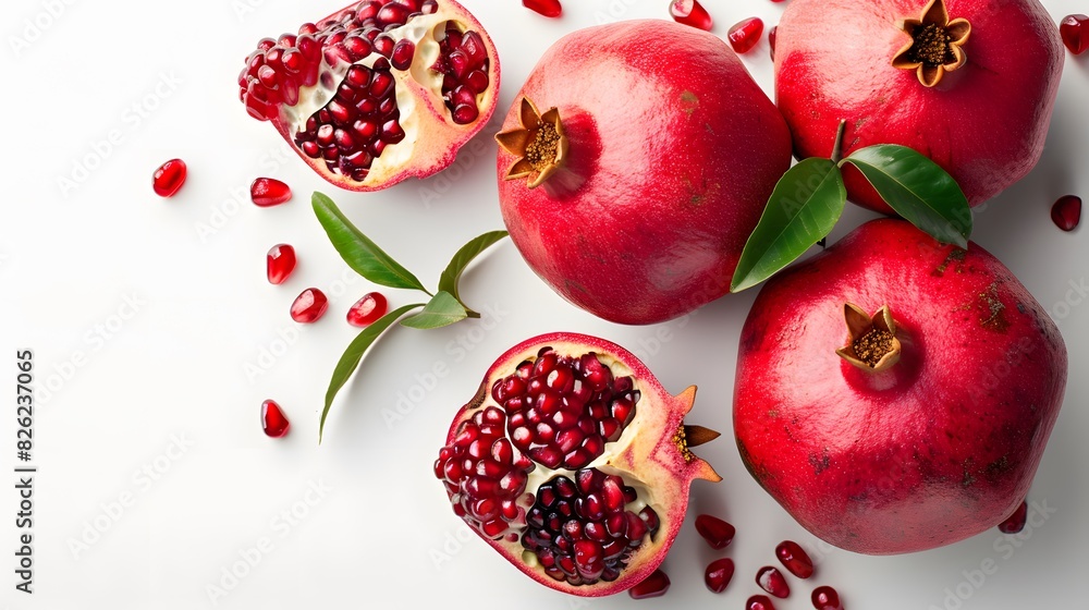 Ripe Pomegranates on White Background Ripe Pomegranates on White Background