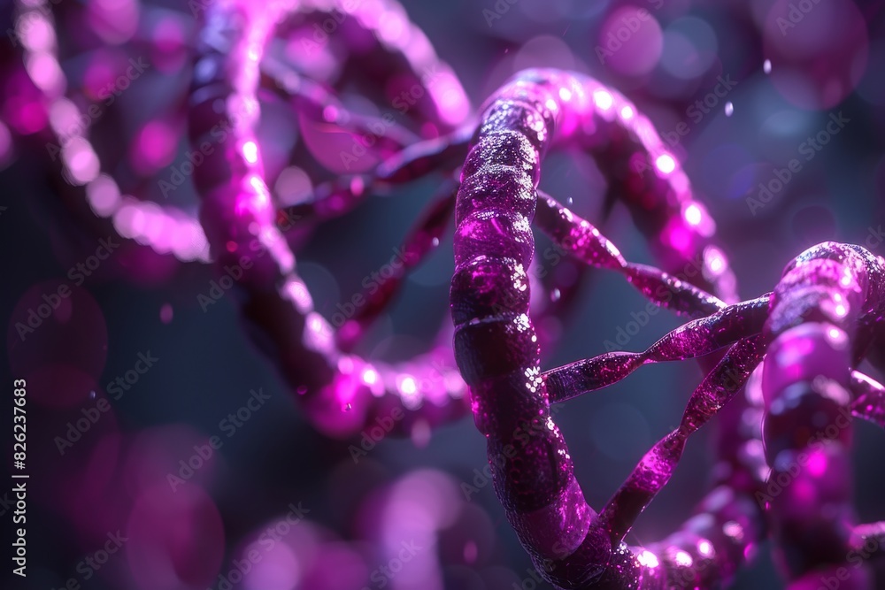 Radiant pink DNA amidst lush greenery, fusing the essence of biology with vibrant genetic art Radiant pink DNA amidst lush greenery, fusing the essence of biology with vibrant genetic art