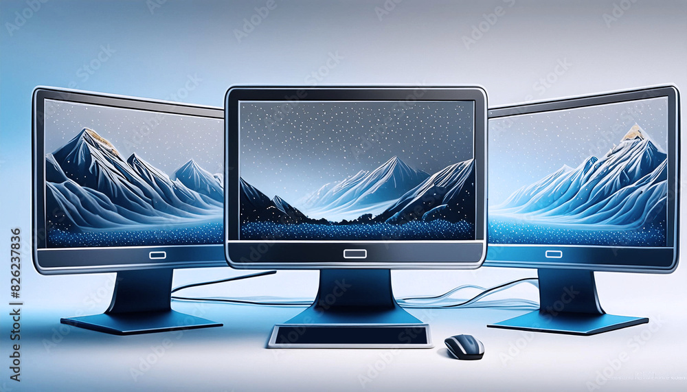 Monitors Row A detailed closeup illustration of three monitors in a row with a ...