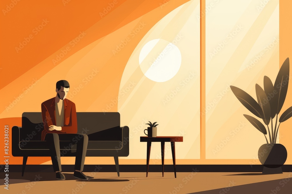 sad lonely man sit on couch illustration sad lonely man sit on couch illustration