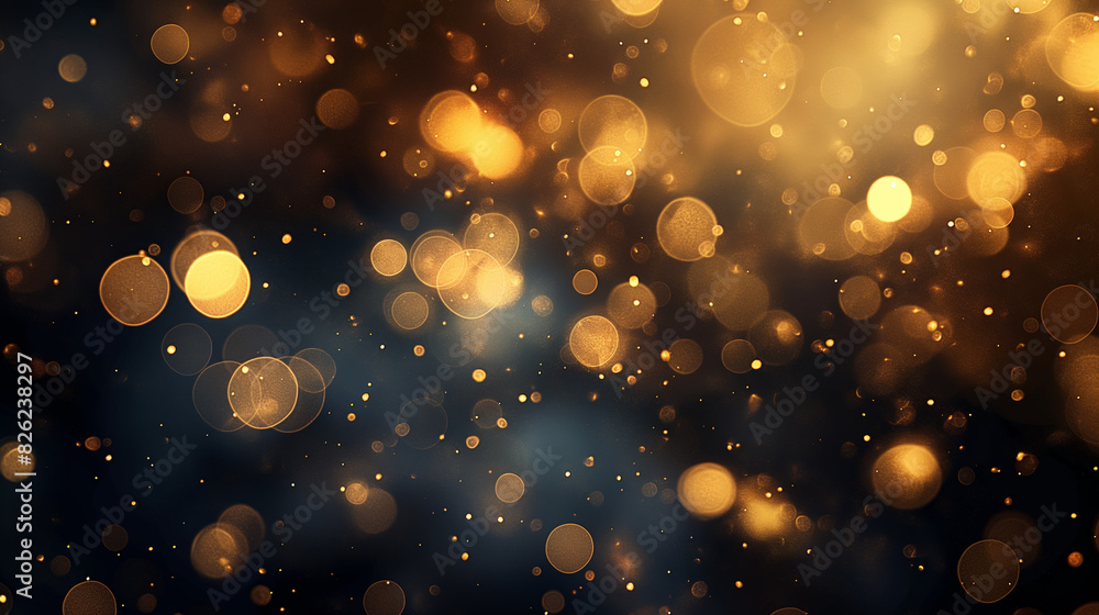 Abstract background of golden bokeh lights, suggesting a festive or magical atmosphere Abstract background of golden bokeh lights, suggesting a festive or magical atmosphere