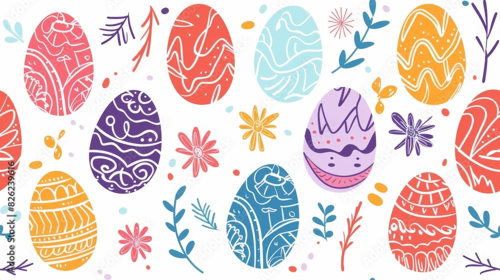 Vector illustration seamless background pattern of Easter eggs with various pattern designs. Vector illustration seamless background pattern of Easter eggs with various pattern designs.
