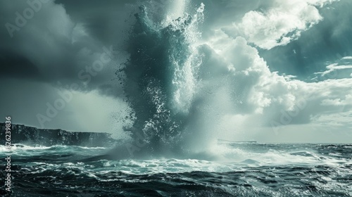 The force of nature in action as a powerful waterspout tears through the ocean.