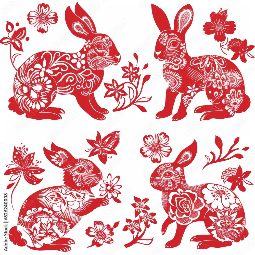 Papercut art silhouette of rabbit with intrinsic patterns. Papercut art silhouette of rabbit with intrinsic patterns.