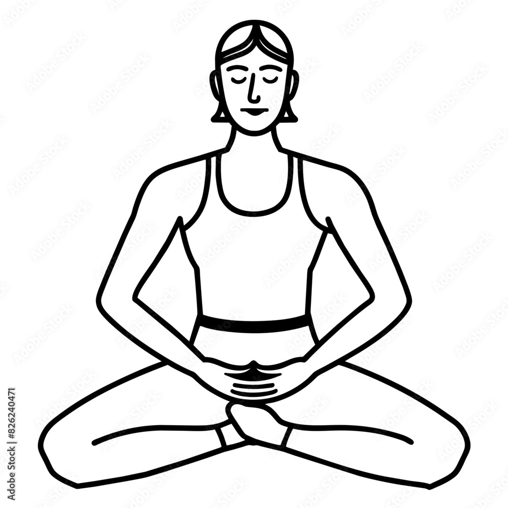Black and white drawing of woman sitting in lotus position Black and white drawing of woman sitting in lotus position