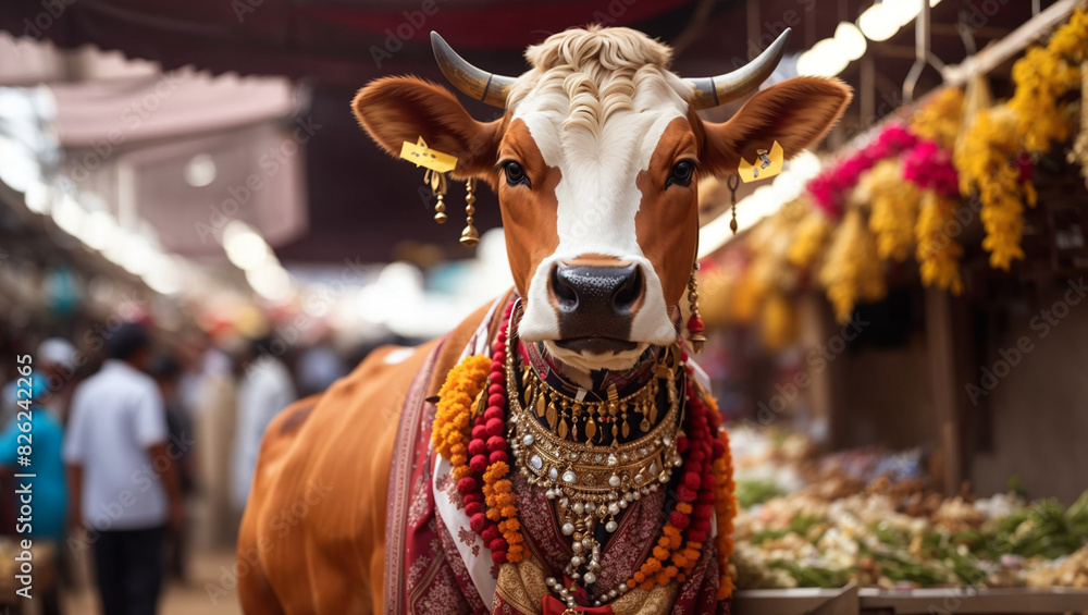 This is a close up image of a cow facing the camera in a pen, with other cows visible in the background and people walking around.
This is a close up image of a cow facing the camera in a pen, with other cows visible in the background and people walking around.