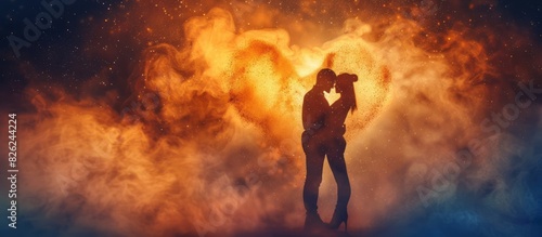 Silhouettes Embracing in a Heart of Magical Dust
