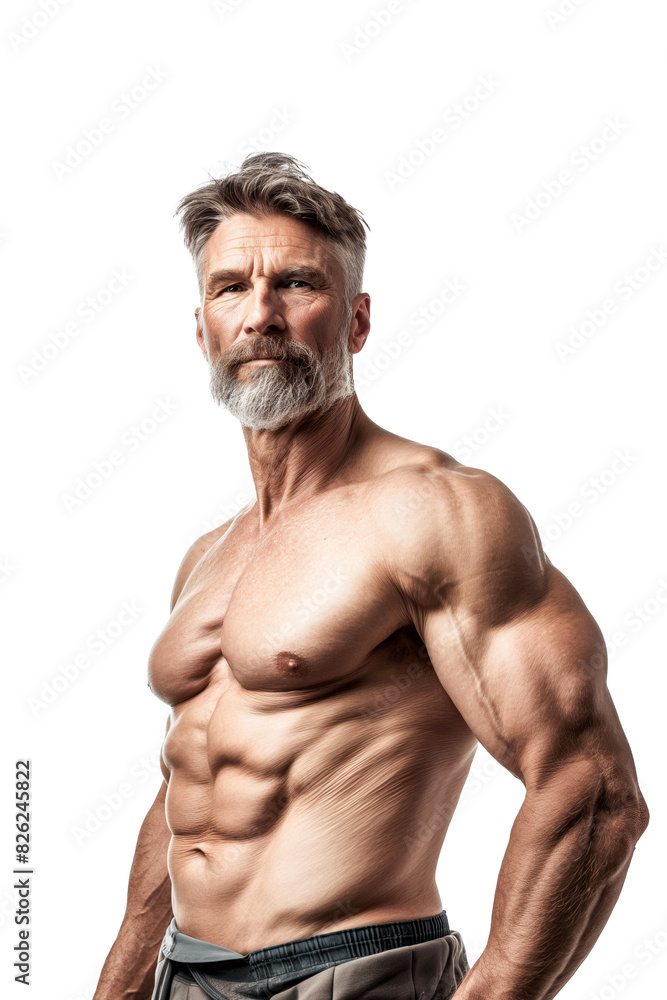 Fototapeta premium Muscular Bearded Man Posing Shirtless with Determined Expression