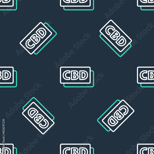 Line Cannabis molecule icon isolated seamless pattern on black background. Cannabidiol molecular structures, THC and CBD formula. Marijuana sign. Vector © vector_v