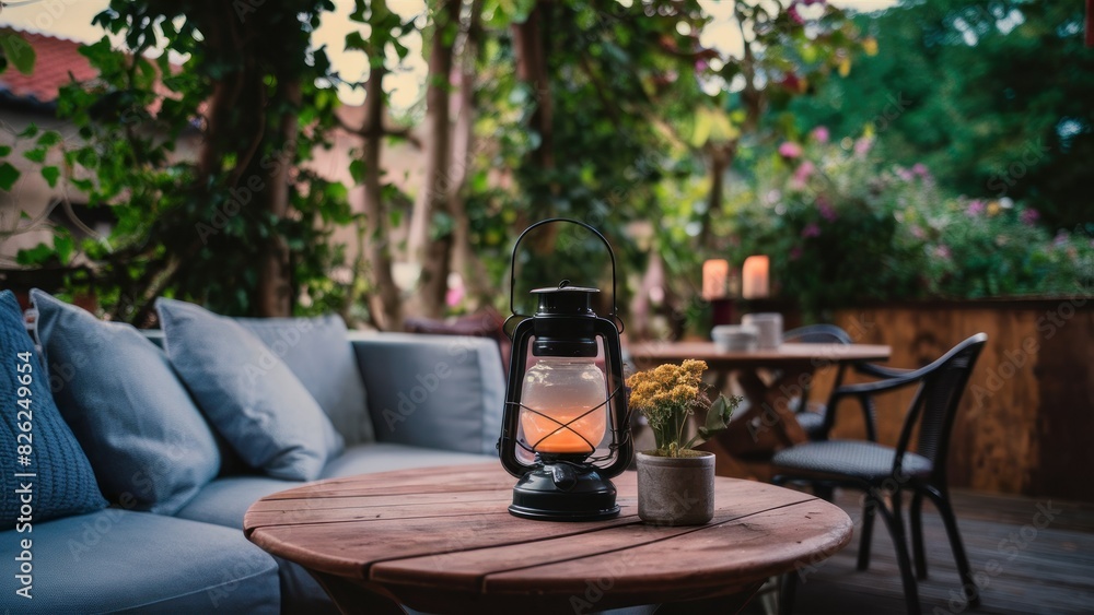 cozy cafe terrace outside ,blurred lantern candle light, soft sofa flowers and trees in garden ,cozy house atmosfear on evening cozy cafe terrace outside ,blurred lantern candle light, soft sofa flowers and trees in garden ,cozy house atmosfear on evening