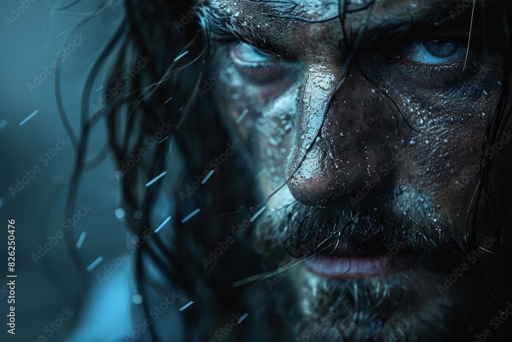 Mysterious Dark Fantasy Warrior with Glowing Eyes, Half-Face Hidden in Shadow, Intense Side Lighting, Evoking Power and Intrigue. Mysterious Dark Fantasy Warrior with Glowing Eyes, Half-Face Hidden in Shadow, Intense Side Lighting, Evoking Power and Intrigue.