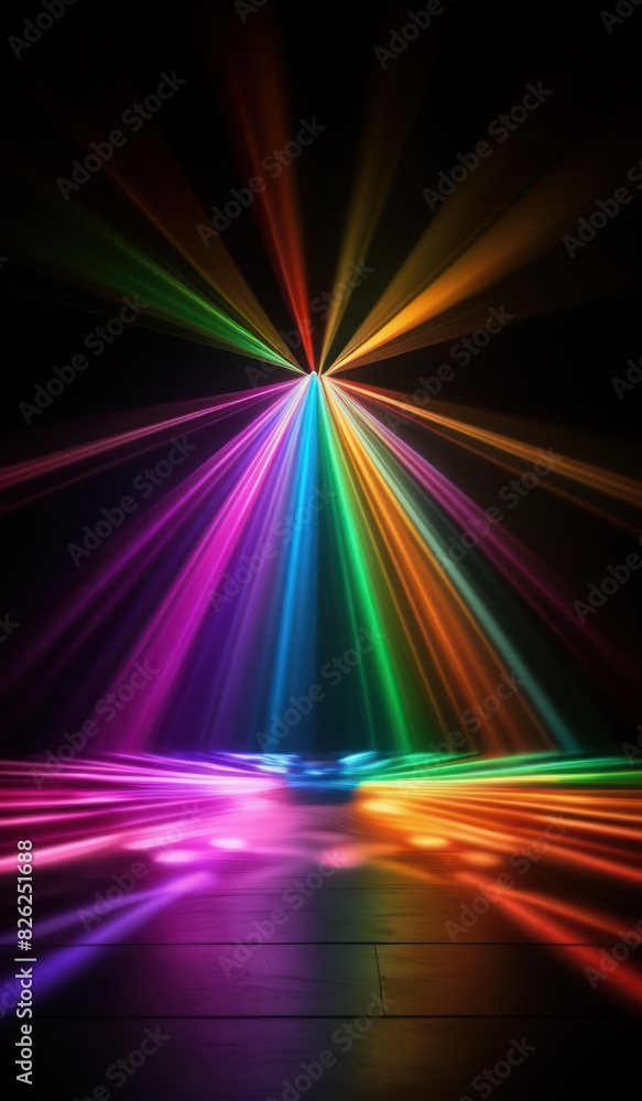 Fototapeta premium Electric Rainbow Vibrant LED Disco Lights on Black Canvas