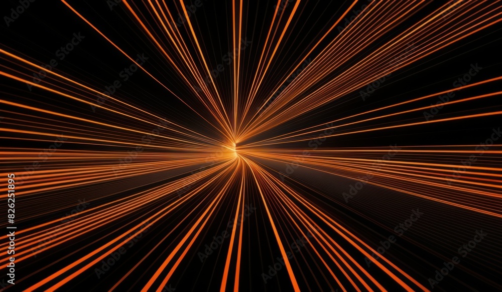 Obraz premium Fiery Path Orange Lines Converge to Vanishing Point on Dark Background