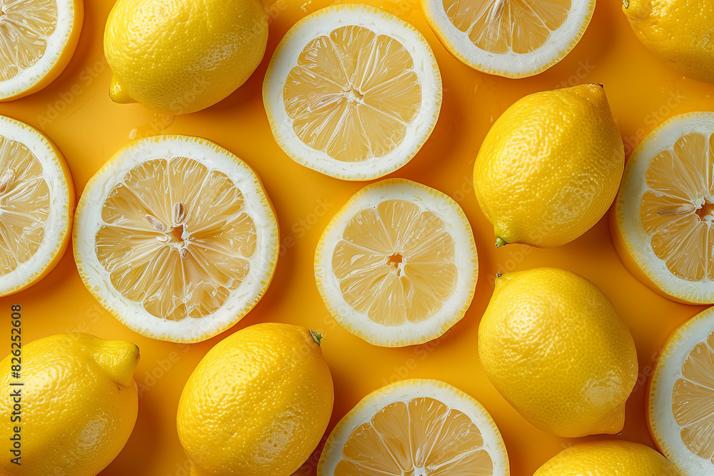 Lemons pattern, top view, 3d render Lemons pattern, top view, 3d render