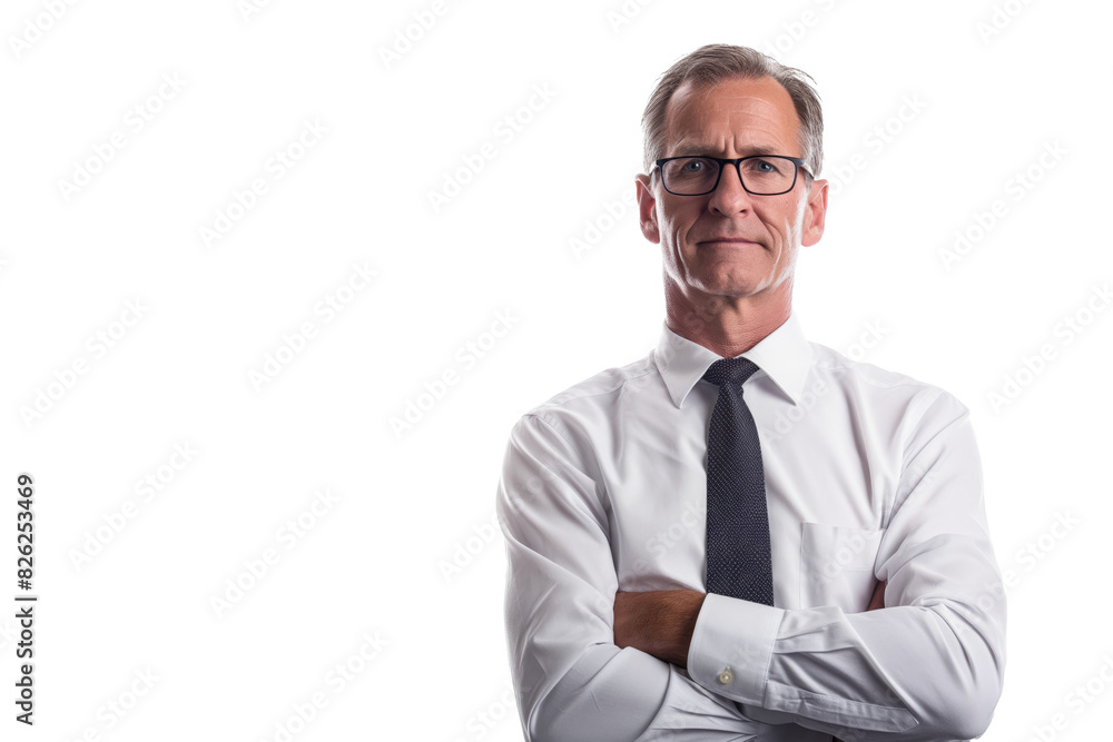 Serious Mature Man in Glasses and White Shirt Serious Mature Man in Glasses and White Shirt