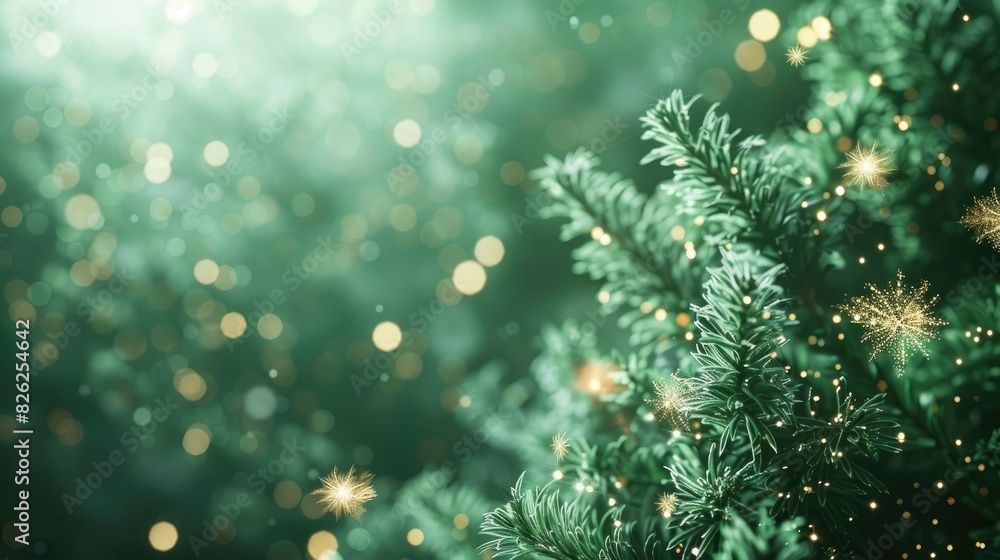 A Christmas tree with lights and sparkles on it. The tree is surrounded by a blurry background A Christmas tree with lights and sparkles on it. The tree is surrounded by a blurry background
