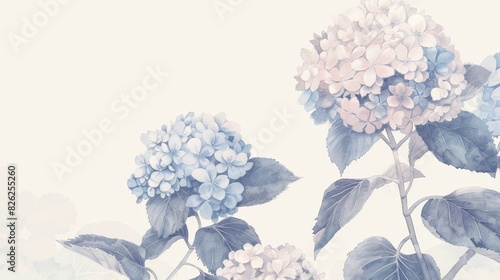 Elegant Watercolor Hydrangea Flowers on Pastel Background