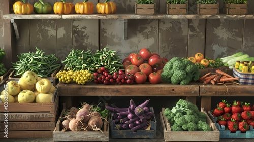 An abundance of fresh, organic produce is on display at a local farmer's market. photo