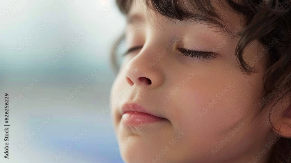 Serene Child Portrait, Close-Up of Peaceful Young Boy Serene Child Portrait, Close-Up of Peaceful Young Boy