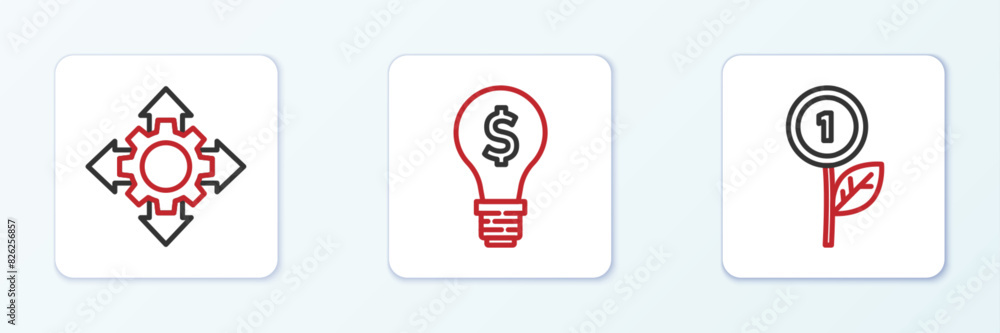 Set line Dollar plant, Project team base and Light bulb with dollar icon. Vector Set line Dollar plant, Project team base and Light bulb with dollar icon. Vector