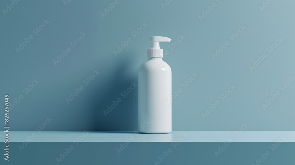 A white bottle of lotion sits on a shelf A white bottle of lotion sits on a shelf