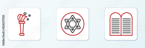 Set line The commandments, Aspergillum and Star of David icon. Vector