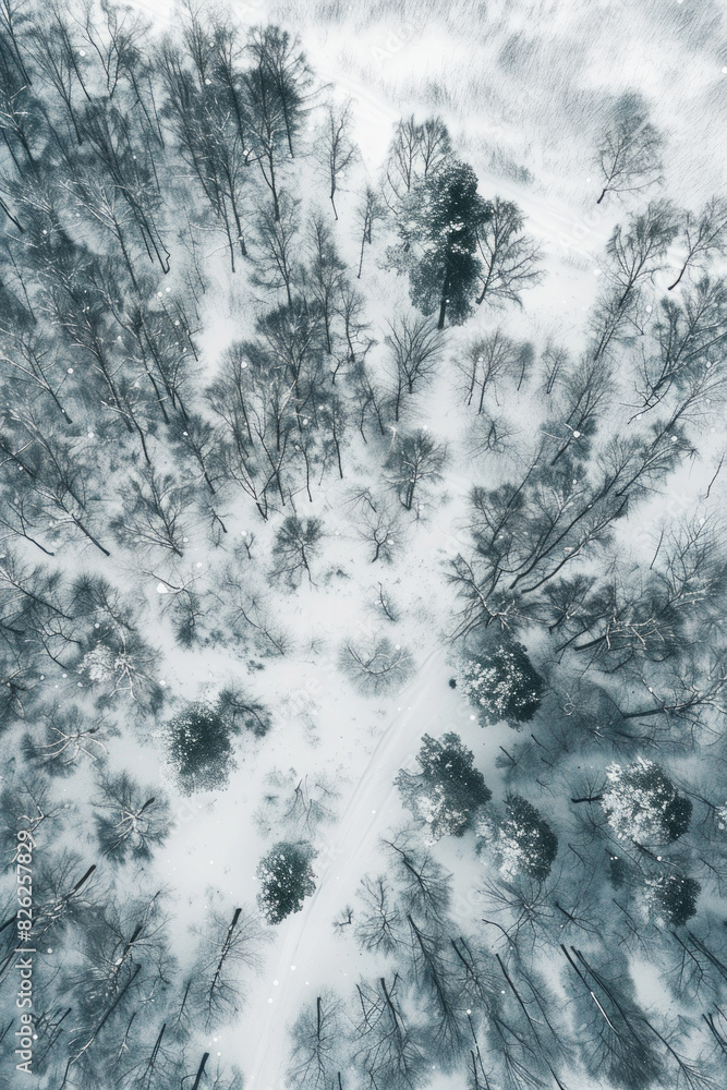 Aerial view of a snow-covered landscape, with minimal elements and a focus on the purity of the snow against sparse trees or rocks. Aerial view of a snow-covered landscape, with minimal elements and a focus on the purity of the snow against sparse trees or rocks.