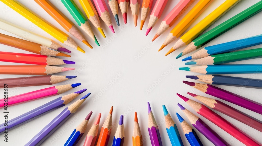 Colorful arrangement of pencils in a circular pattern for back to school theme Colorful arrangement of pencils in a circular pattern for back to school theme