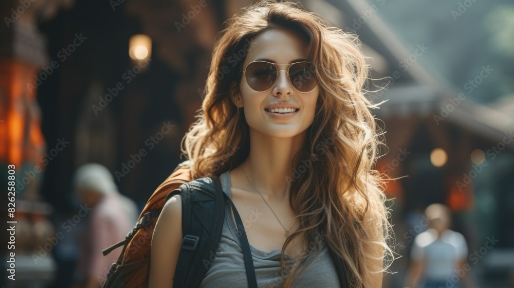 Stylish Young Female Traveler Exploring Urban Landscape Stylish Young Female Traveler Exploring Urban Landscape