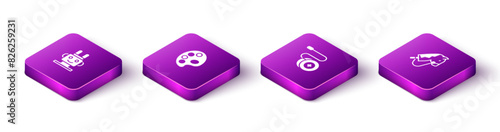 Set Isometric Robot toy, Palette, Yoyo and Toy horse icon. Vector